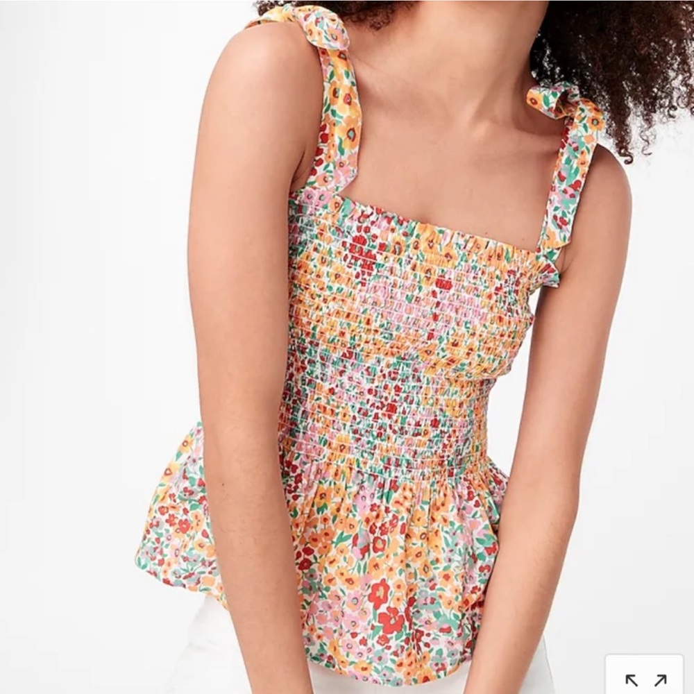J. Crew Floral Smocked Tie Top